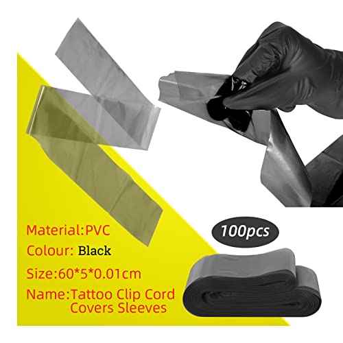 ATOMUS 100pcs Tattoo Clip Cord Sleeves with 2pcs Self-adhesive Bandage Disposable Plastic Cover Bags Tattoo Pen Bag Tattoo Machine Accessories (Black)