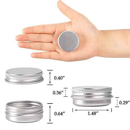 0.5 oz Screw Top Aluminum Tin Jar with Screw Lid and Blank Labels (Silver - Pack of 32)