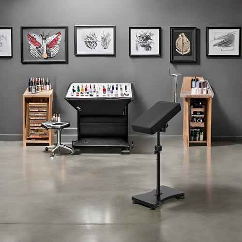 POARMEEY Tattoo Arm Rest Stand with Adjustable Height and Angle for Tattoo Studio Armrest for Tattooing with Soft Pillow,Stylish and Stable Wood Grain Base