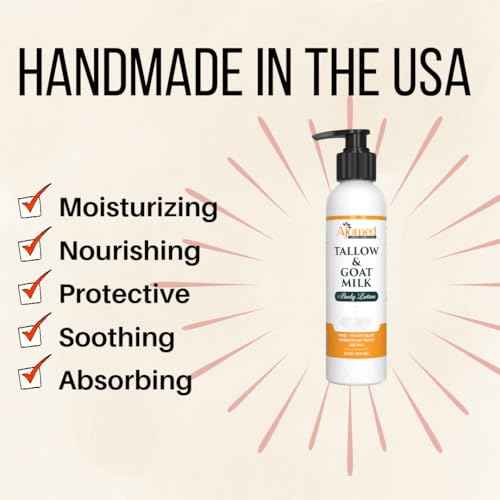 Tallow & Goat Milk Body Lotion for Sensitive Skin, Organic moisturizing Lotion - Soothes Dry skin, Goat Milk face and body Moisturizer - Handmade Tallow for skin cream (12 OZ, Sandalwood Vanilla)