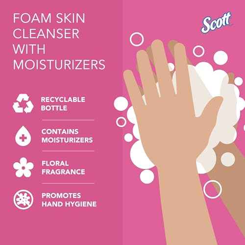 Bundle of Scott® Foam Hand Soap with Moisturizers, 1.0 L Pink, Floral Scent Refills + Scott Essential Manual Skin Care Dispenser, Black) Starter Kit