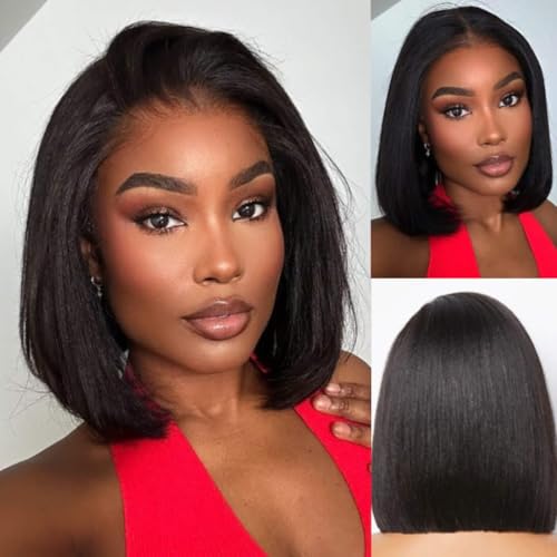 Beauty Forever 7X5 Bye Bye Knots Wear and Go Wig Yaki Straight Pre Cut Lace Bob Wigs Human Hair Lace Closure Wig Pre Plucked, Easy Install No Skill Needed 150% Density 10inch