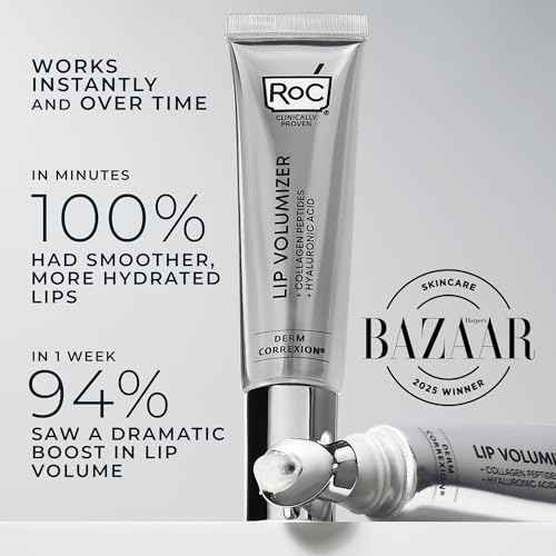 RoC Derm Correxion Lip Volumizer - Lip Plumper Peptide Treatment with Hyaluronic Acid & Vitamin E + Line Smoothing Eye Cream Packette