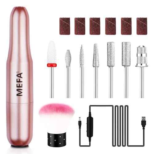MEFA 16 PCS Kit Electric Nail Drill with Bits & Dust Brush, 20000RPM Portable Professional Electric Nail File, Manicure Pedicure Nail Set Efile Nail Drill for Home Salon