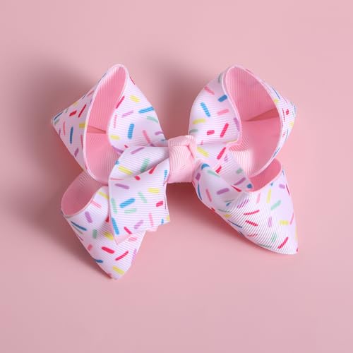 2Pc Birthday Hair Bow Clips Gift for Girls Ages 1-6, 4.3in Pink Confetti Sprinkle Hair Barrettes for Toddler Kid Teens Ice Cream Birthday Party Dress Decor Accessories