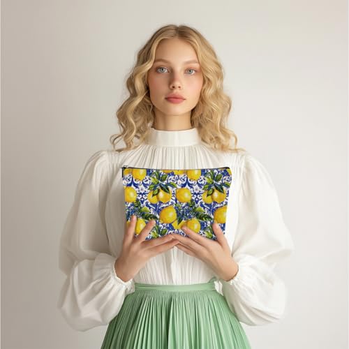 4pcs Lemon Cosmetic Bags for Women, Italy Pattern Design Aesthetics Makeup Bag, Christmas Birthday Gifts for Women Girls Friend Mom Lemon Lover Zipper Bags Travel Pouch for Sister Bestie