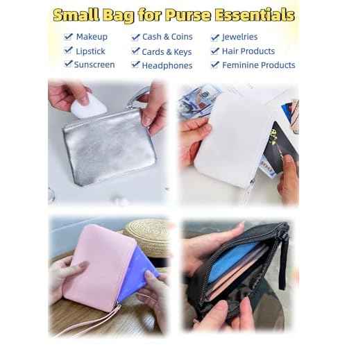 2 Pack Small Zipper Pouch Mini Makeup Bag for Purse Lipstick Cosmetic Travel Make Up Organizer for Women Essentials, Car Change Coin Holder 4.5 x 6.5 Clutch Stadium Approved Wristlet, Black