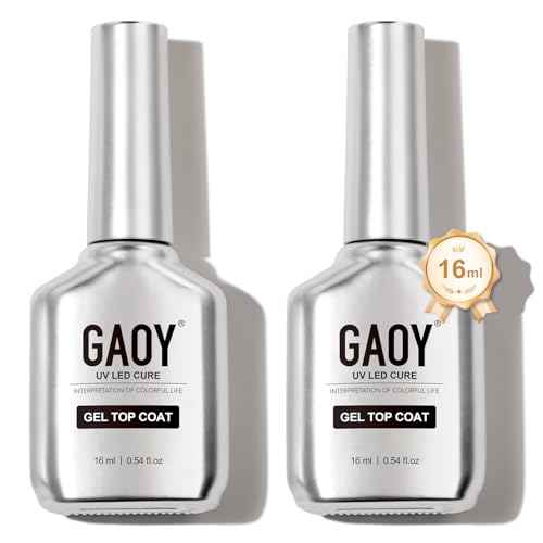 GAOY 2 Pcs 16ml No Wipe Gel Top Coat, Glassy Clear Gel Top Coat, High Gloss Finish for UV Light Cure Nail Polish