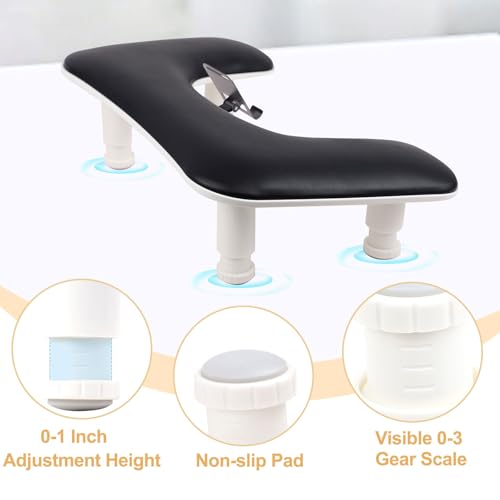 Arm Rest for Nails Tech with Adjustable Base,U shaped Comfortable Manicure Nail Hand Rest Stand Pillow Cushion for Acrylic Nail Art Tech(Black)