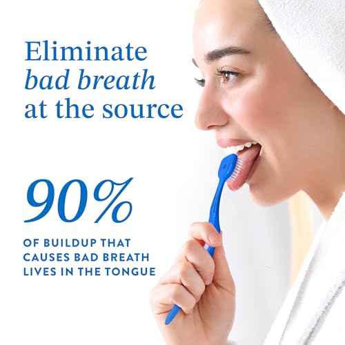 Soft Bristle Tongue Brush for Adults (1 Pack), Reduce Bad Breath & Improve Oral Hygiene, Tongue Scraper Brush Ergonomic Handle & Protective Cap, Tongue Cleaner for Adults, Tongue Scraper for Adults