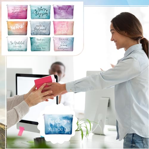 40 Pcs Employee Appreciation Gifts Inspirational Canvas Makeup Bags Compact Mirrors Bulk Cosmetic Bags Portable Mirror Thank You Gifts for Women Christmas Nurse Practitioner (Appreciation)