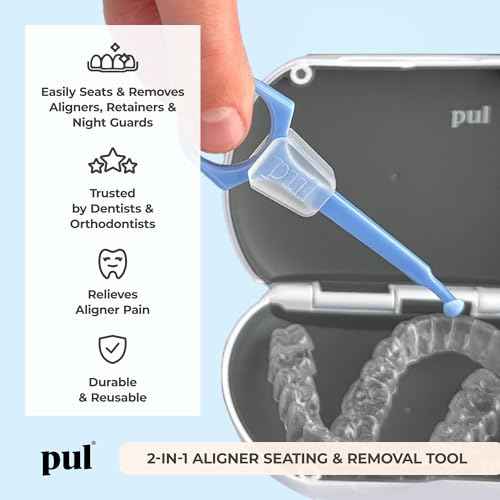 PUL Pack of 1 Reusable 2-in-1 Aligner Seating Chewie & Removal Tool ? Compatible with Invisalign, Removable Braces, Retainers, Trays ? Easy-to-Use Remover & Chew, Dental & Oral Hygiene Care ? Blue