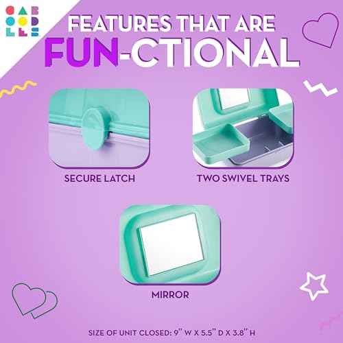 Caboodles Pretty in Petite Makeup Box, Two-Tone Purple Sparkle on Pink Sparkle, Hard Plastic Organizer Box, 2 Swivel Trays, Fashion Mirror, Secure Latch for Safe Travel