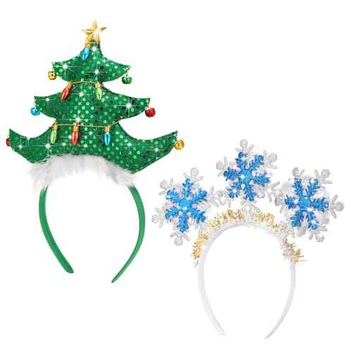 Poen 2 Pcs Christmas Headbands Snowflake Xmas Tree Headband Holiday Head Topper for Adults Women Men Gifts Party Favors