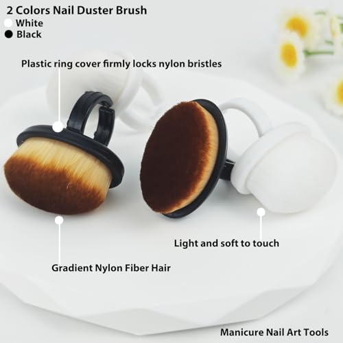 Ring Shaped Nail Dust Brush, Shuflame Black Soft Nail Dust Brush For Dip Powder, 2Pcs Mini Ring Front Nail Dust Powder Remover Tool Kit, Professional Manicure Brushes Clean Up Tools For Acrylic Nails