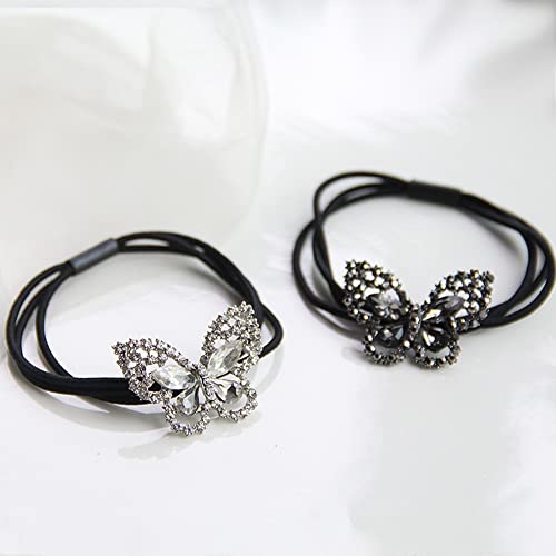 6Pcs Korean Fashion Scrunchies Rhinestone Crystal Butterfly Hair Ties Three Layers Hair Bands Accessories for Women Girls Ponytail Holder mix colors