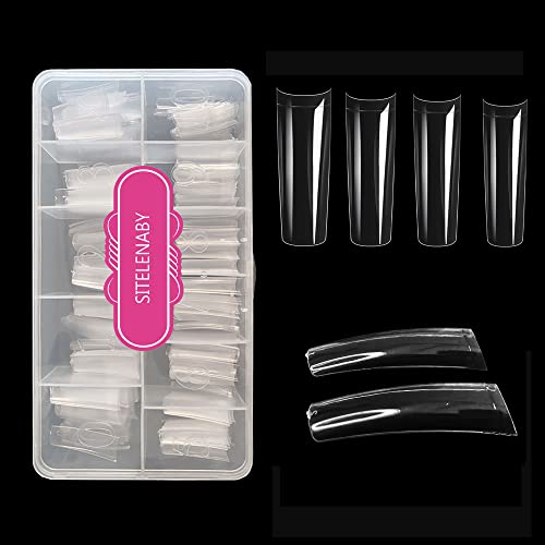 550 PCs XXL Tarpered Square Nail Tips,SITELENABY Ultra-thin Half Cover Clear Square Nail Tips False Artificial Nails Tips 11 Sizes with Box (Tapered Square French Tips)