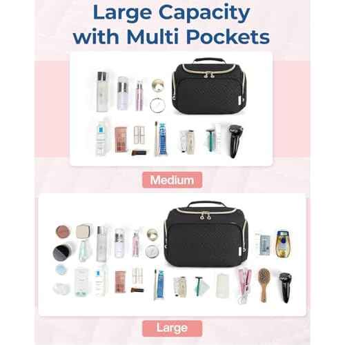 BAGSMART Travel Toiletry Bag for Women, Cosmetic Bag Makeup Bag Organizer with Handle, Travel Bag for Toiletries, Travel Accessories, Full Sized Container