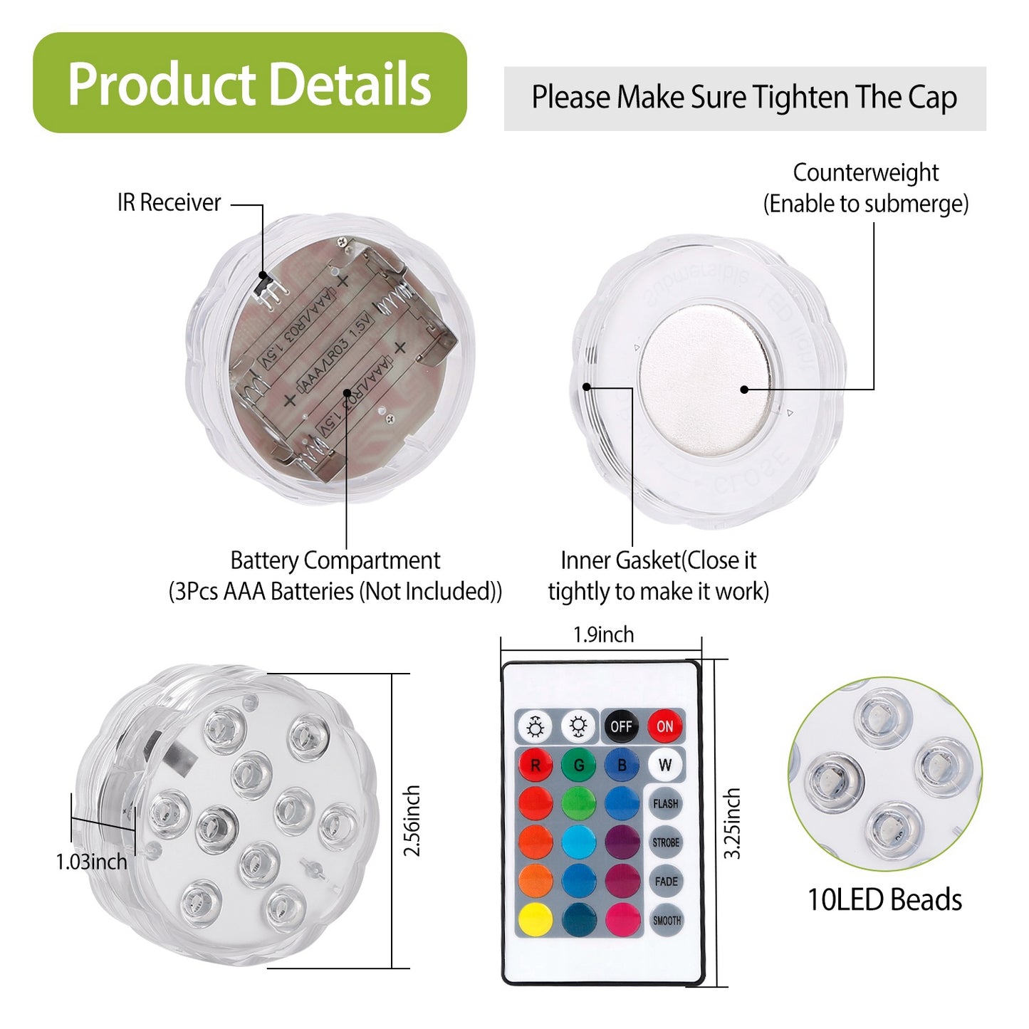 RGB Underwater Pool Lights 4-Pack with Remote Waterproof Submersible LED Decor