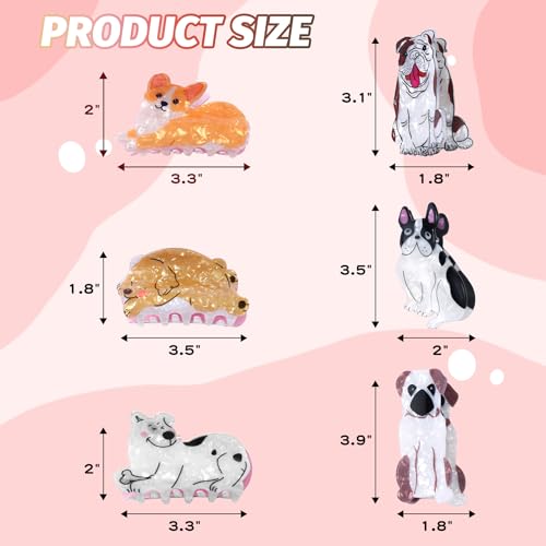 6 Pcs Dog Hair Clips, Cute Small Claw Clips for Short Long Hair, Cellulose Acetate Hair Clips for Women Girls and Dog Lovers
