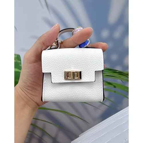 2 pack Mini Purse Keychain PU Leather Tiny Bags Pouches for Purse Pocket Bag Card Holder Data Cable Organizer Pouch Orange White (Orange + White)