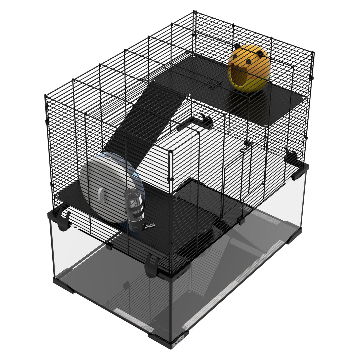 23.5-Inch Hamster Cage with Glass Basin for Small Rodents - Black