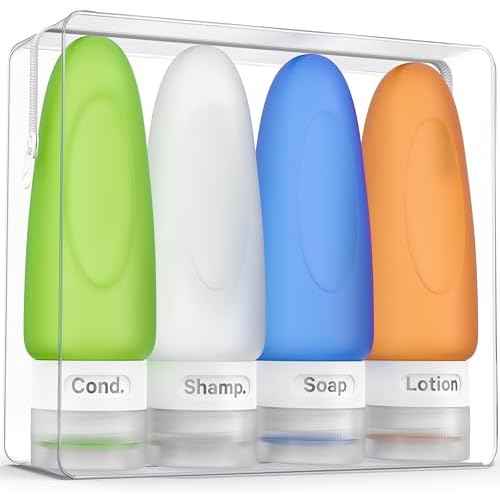 Dot&Dot Leak Proof Travel Bottles - TSA Approved 3oz Silicone Toiletries Travel Shampoo & Conditioner Containers with Labels