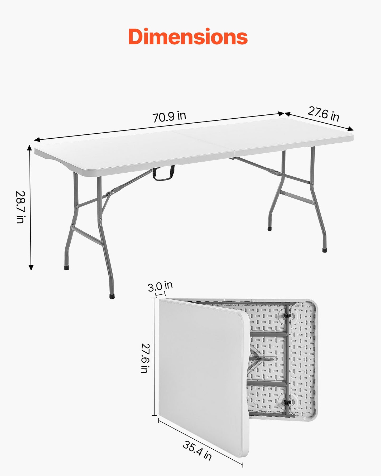 6 Ft Portable Folding Picnic Table - Indoor Outdoor Utility Table with Handle