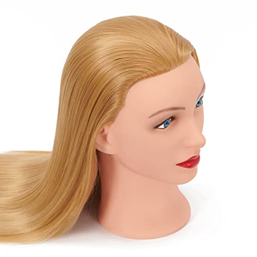 Headfix 26"-28" Long Hair Mannequin Head Synthetic Fiber Hair Hairdresser Practice Styling Training Head Cosmetology Manikin Doll Head with Clamp (6F2026W2720)