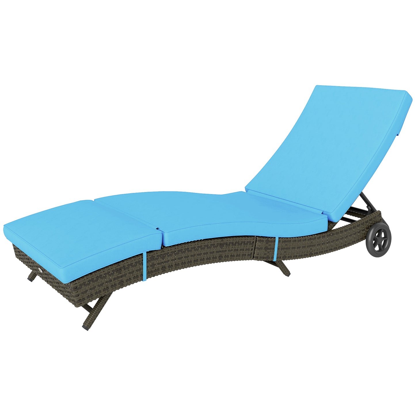 Outdoor PE Rattan Chaise Lounge Chair with Adjustable Backrest - Sky Blue