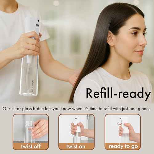 Continuous Spray Bottle for Hair Care, Hydrating Skin Care | Plant Mister or Squirt Bottle for Ironing and Cleaning, 10.1 fl oz/300 mL Clear Glass, 9.8"(H) x 2.08"(W)