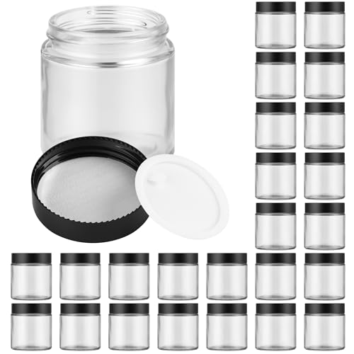 Glass Jars with Lids,Eco-Friendly Cosmetic Containers with Airtight Black Lids & Liners, Multi-Color Options for Cream, Lotion, Body Butter, DIY Skincare Travel Jars (Clear, 4oz)