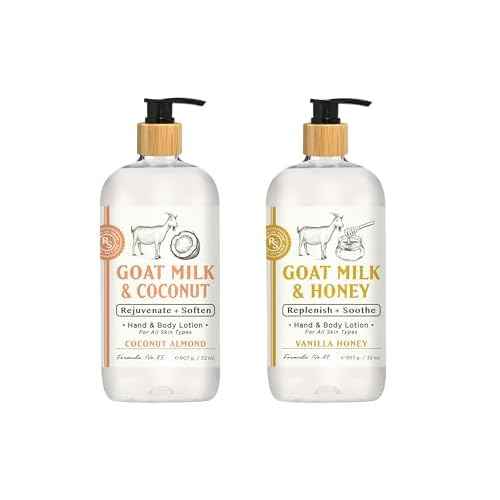 Raes Lil Shop Goats Milk Hand & Body Lotion, Coconut Almond and Vanilla Honey Scents, 32 oz Set of 2 by Home and Body Company