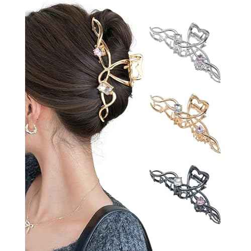 3 PCS Metal Hair Claw Clips Rhinestone Large Hair Clips Strong Hold Non-Slip Hair Barrette for Thick and Thin Hair£¨Wave£©