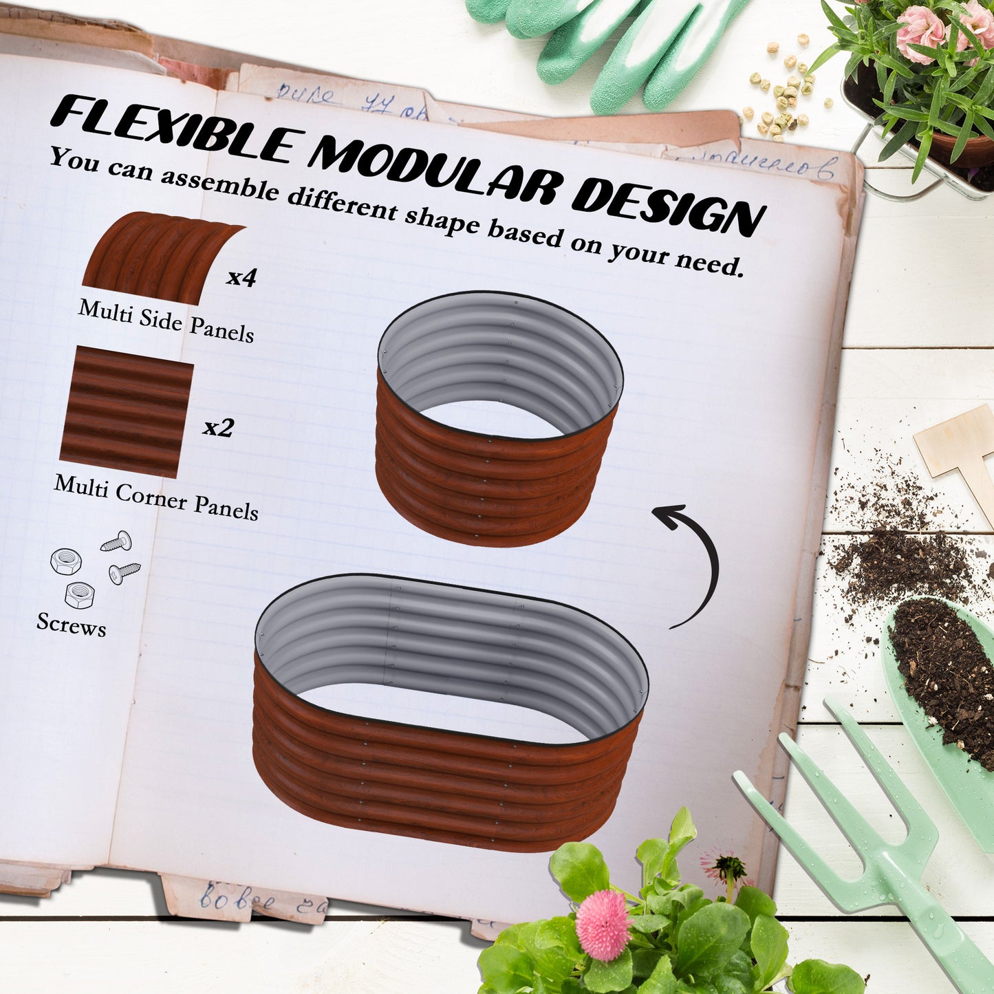 Galvanized Raised Garden Bed Kit - Metal Planter Box with Safety Edging, Brown - 41.25 x 23.5 x 16.5 Inches