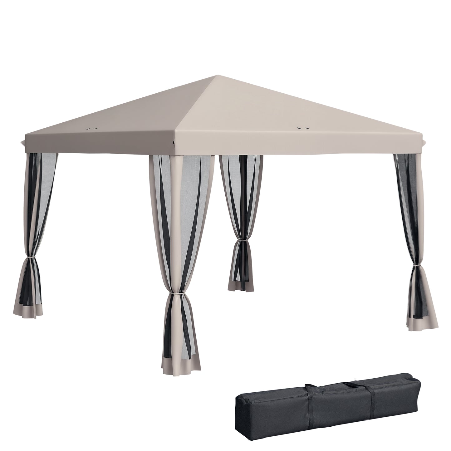 10x10 Pop Up Canopy Tent with Netting - Beige, Adjustable Height