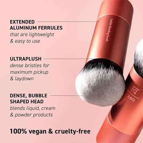 Real Techniques Bubble Blending Makeup Brush, Multipurpose Foundation Brush For Liquid, Cream, & Powder Products, Unique Round Brush Head, Synthetic Bristles, Vegan & Cruelty Free, 1 Count