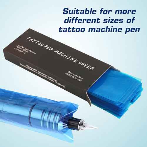 Large Pen Machine Covers and Grip Tapes - Anghie 200Pcs Blue Tattoo Pen Covers with 6Pcs Tattoo Grip Tape Wrap Large 2.56 X 7.09inch Tattoo Machine Wrap for Tattoo Machine Tattoo Supplies
