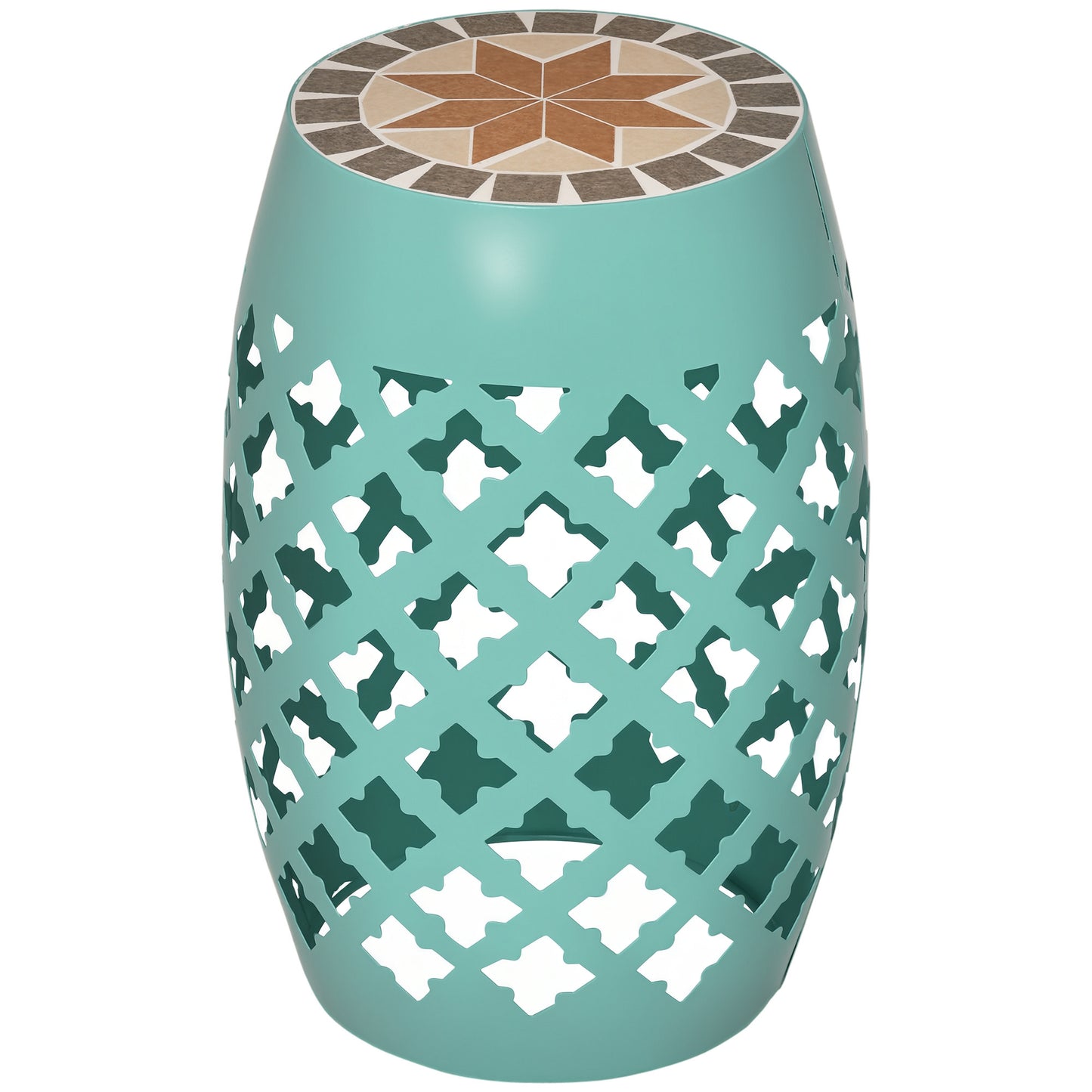 Mosaic Outdoor Stool - 12" Round Patio Side Table - Blue