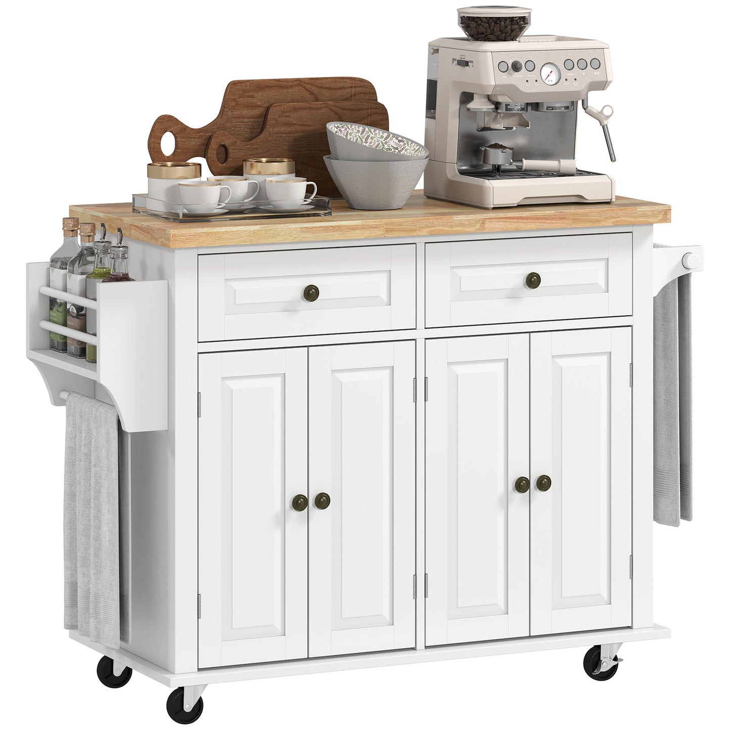 Mobile Kitchen Island Cart on Wheels with Storage - White