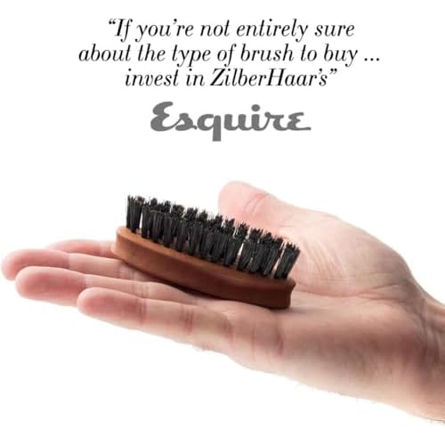 ZilberHaar - Pocket Mustache and Beard Brush - Soft Boar Bristles and Pearwood - Perfect Grooming Tool for Men - Relieves Itch, Works with all Beard Balms and Beard Oils - Made in Europe