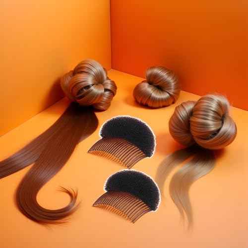 2pcs Brown Women Soft Sponge Foam Hair,Clip Hair Comb Braid Tool Styling Accessories,Base Inserts Bump Up Hair Pads Styling Stick Bun Maker Braid Tool Barrettes