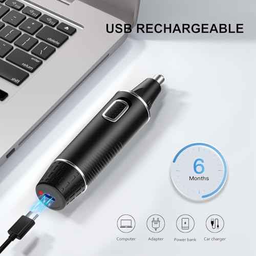 Nose Hair Trimmers for Men£¬Rechargeable Hair Trimmer 2 in 1 Painless Multifunctional Ear and Nose Hair Trimmer with IPX7 Waterproof Dual Edge Blades (Black Silver)