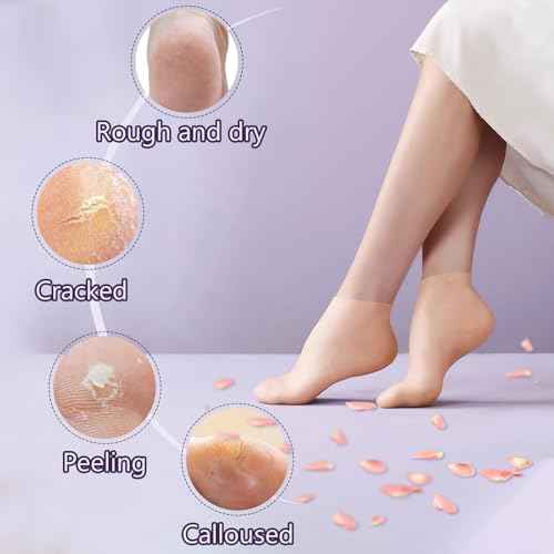 5 Pairs Silicone Socks for Dry Cracked Feet, Women's Foot Socks for Moisturizing (Beige, Fits Up to Size 9)