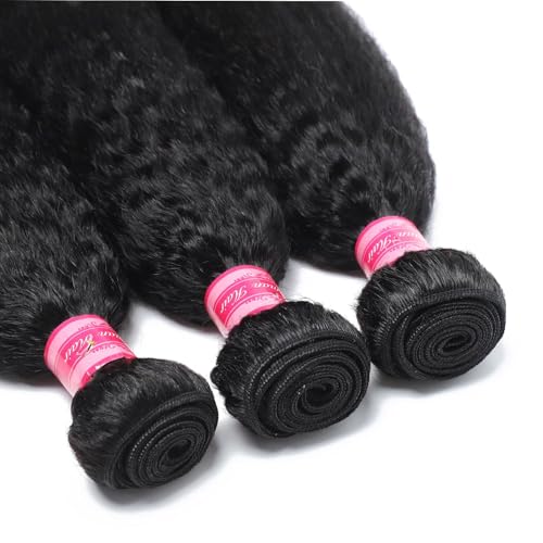 12A Kinky Straight Human Hair Bundles 20 20 20 Inch 100% Real Virgin Human Hair Yaki Straight Bundles Sew In Human Hair Extension for Black Women Natural Color