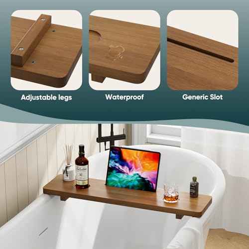 Premium 1.2IN Thickened African Solid Teak Bathtub Tray, 35¡± Waterproof Bath Caddy with Adjustable Legs, Bathtub Accessories, Fits Most Bath Tubs