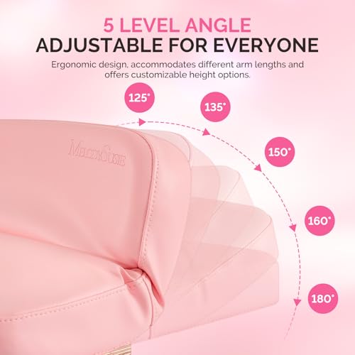 MelodySusie Foldable Manicure Arm Rest for Nails Tech, Adjustable Nail Arm Rest for Acrylic Nail Art, Professional PU Leather Nail Hand Rest Stand for Manicurist, Pink