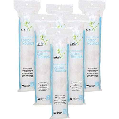 ForPro Premium Stitched Cotton Rounds, 100% Pure Cotton Pads for Removing Makeup, Nail Polish, and Cleansing Face, Pack of 6, Counts 600