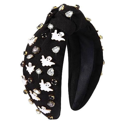 Gothic Knotted Headbands for Women - Embellished Rhinestone Pearl Top Knot Hair Accessory, Costume Party Gifts