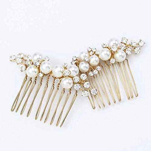 Asooll Gold Wedding Pearl Hair Comb Bride Crystal Hairpiece Bridal Rhinestone Hair Clip Hair Accessories for Women (Set of 2) (A-Gold)